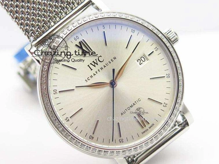 MIROTIME 1231 Portofino SCHAFFHAUSEN SS MKF 1:1 Best Edition Silver Dial Diamond On Mesh Bracelet A Lightweight 7339